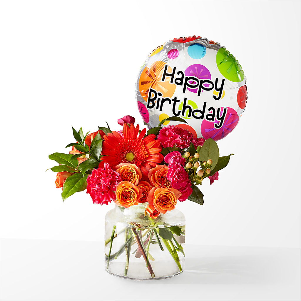 Fiesta Bouquet with Birthday Balloon – Paiges Petals Floral Design, Stanton MI