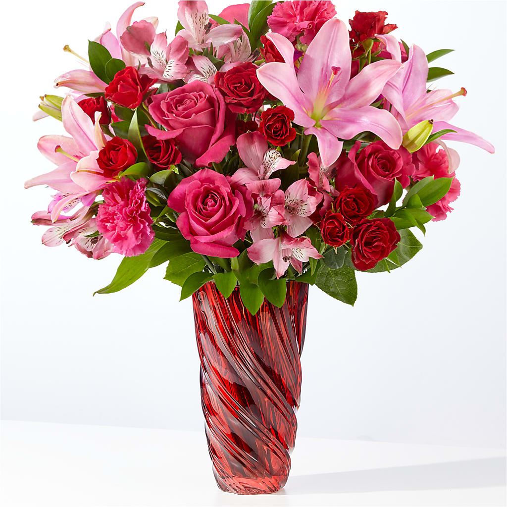 In Love Bouquet with Luxe Swirl Vase – Paiges Petals Floral Design, Stanton MI