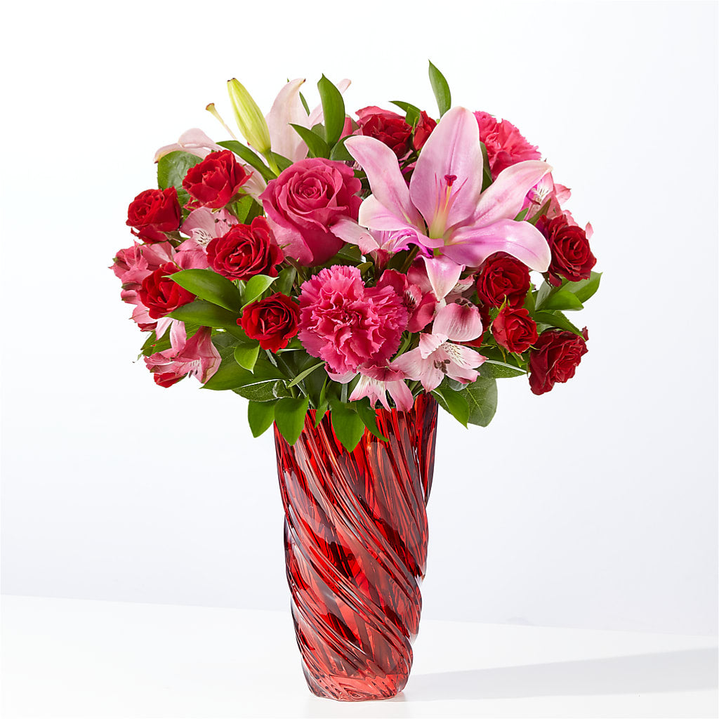 In Love Bouquet with Luxe Swirl Vase – Paiges Petals Floral Design, Stanton MI