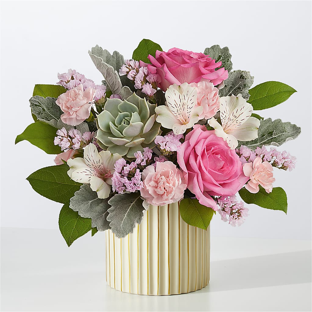 Dusty Rose Bouquet with Ivory Vase – Paiges Petals Floral Design, Stanton MI