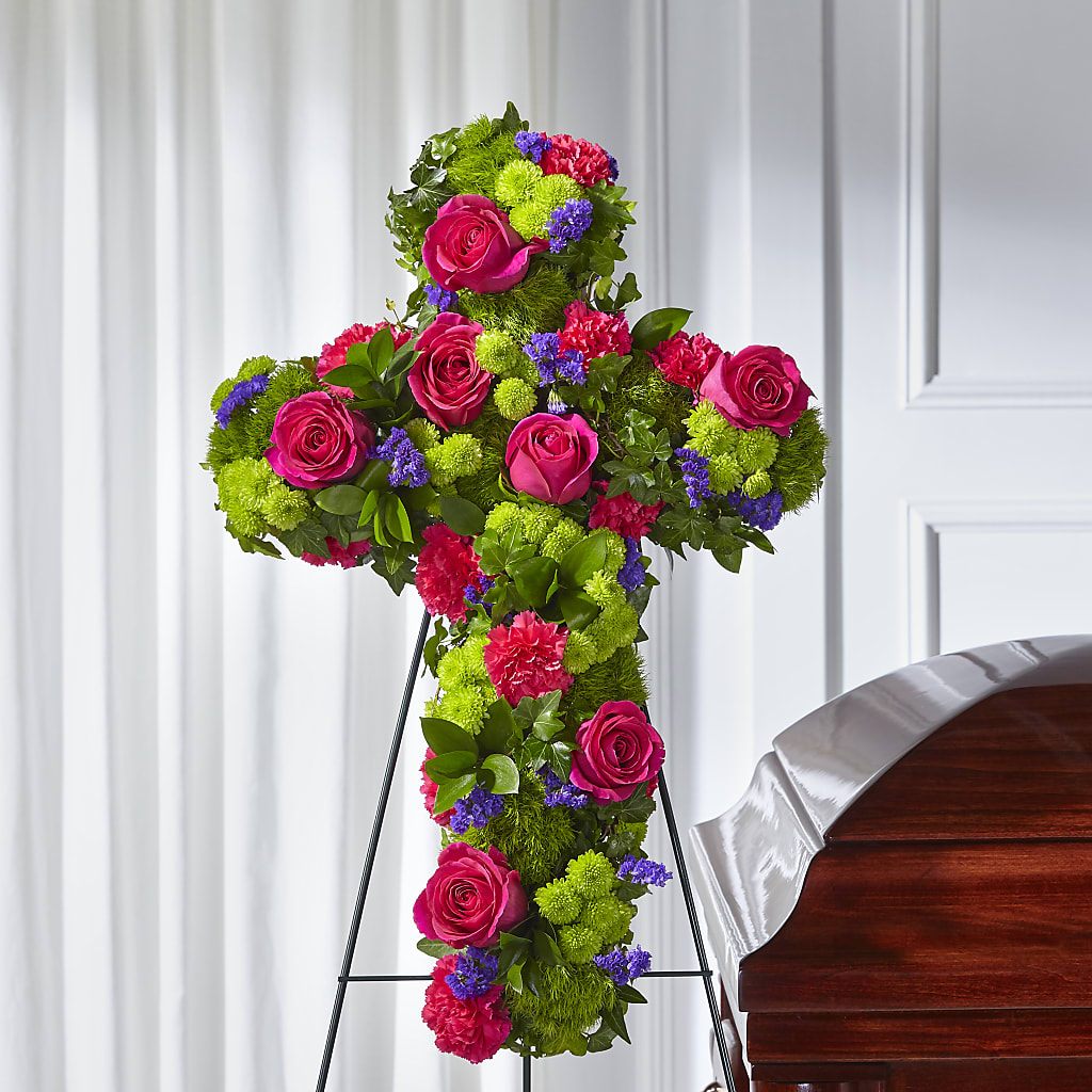 Tribute Rose Floral Cross – Paiges Petals Floral Design, Stanton MI