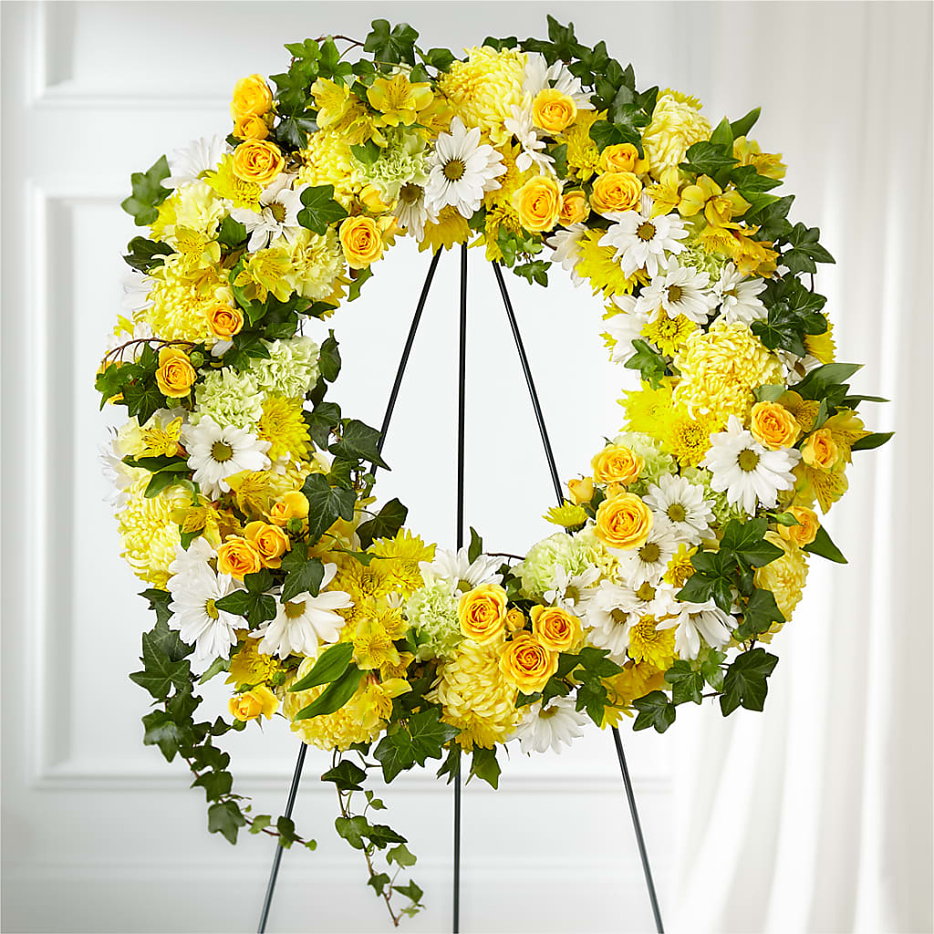 Golden Remembrance Wreath – Paiges Petals Floral Design, Stanton MI