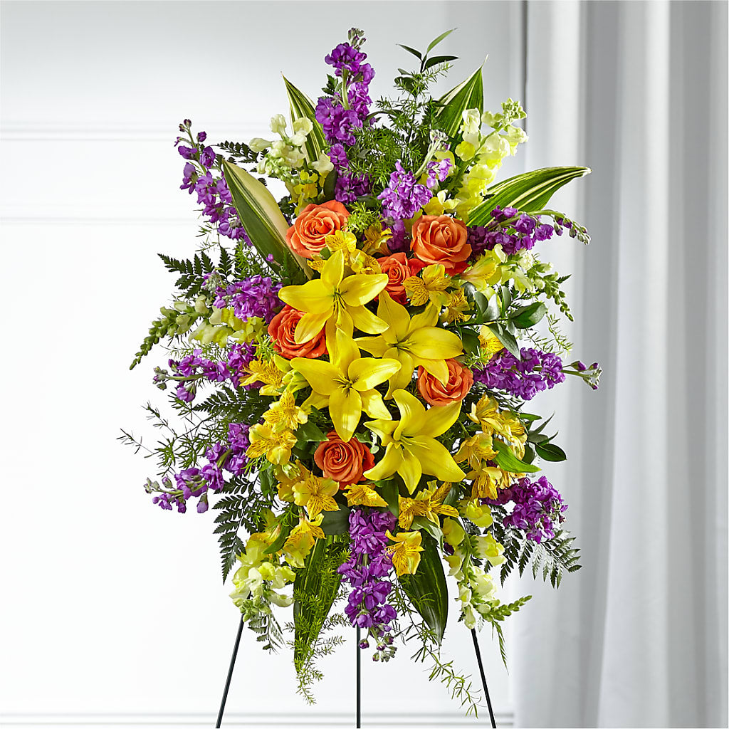 Thoughtful Prayers Standing Spray – Paiges Petals Floral Design, Stanton MI