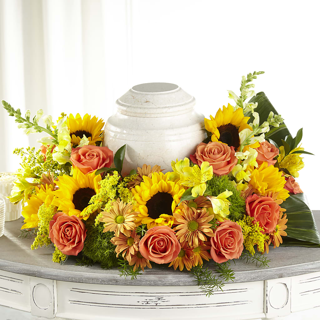 Faithful Sunflower Cremation Adornment – Paiges Petals Floral Design, Stanton MI