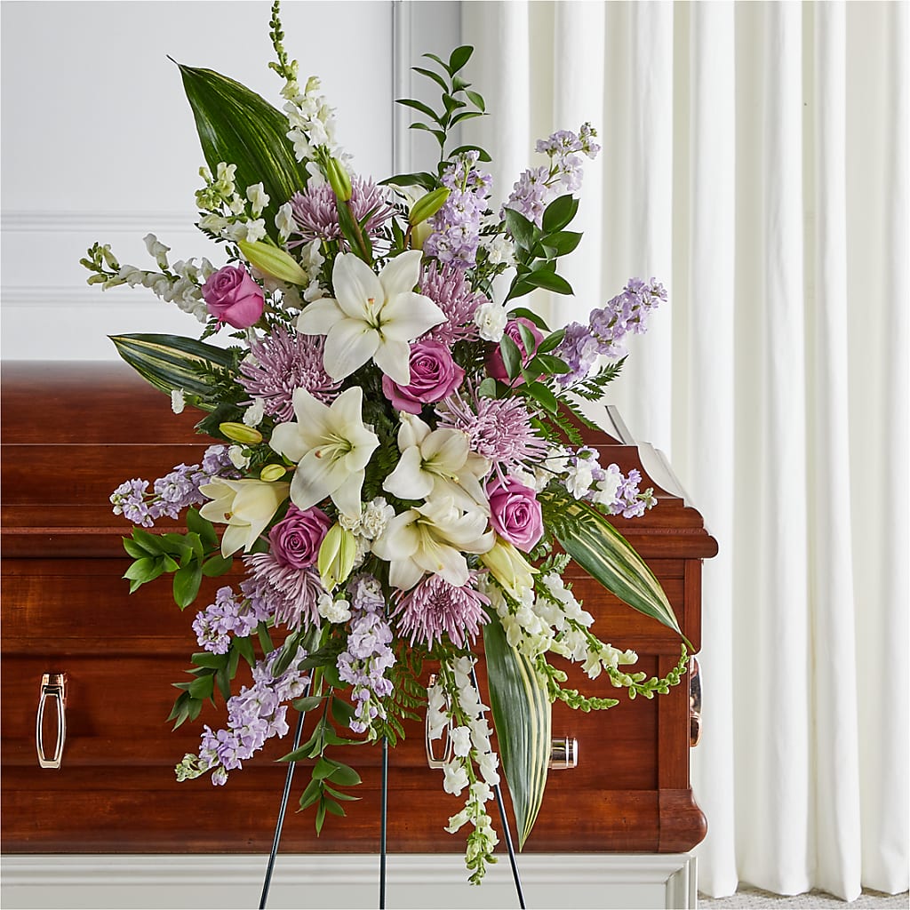 Grateful Hearts Standing Spray – Paiges Petals Floral Design, Stanton MI