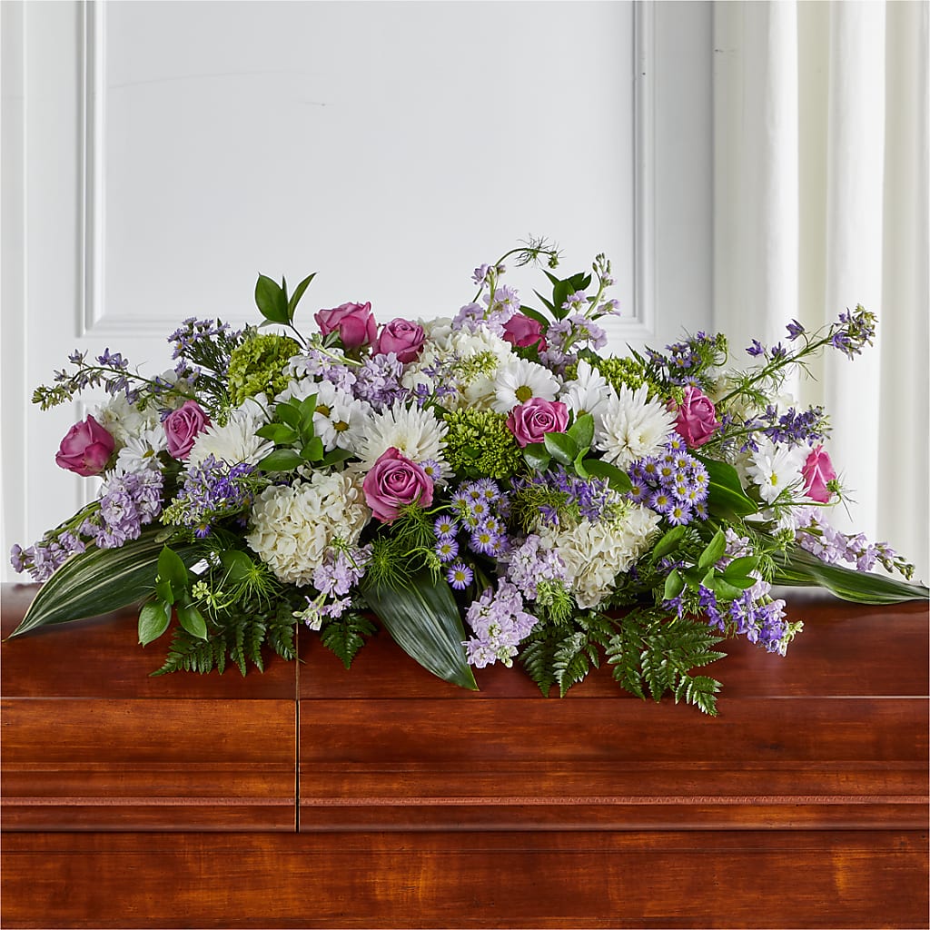 Meadows of Serenity Casket Spray – Paiges Petals Floral Design, Stanton MI