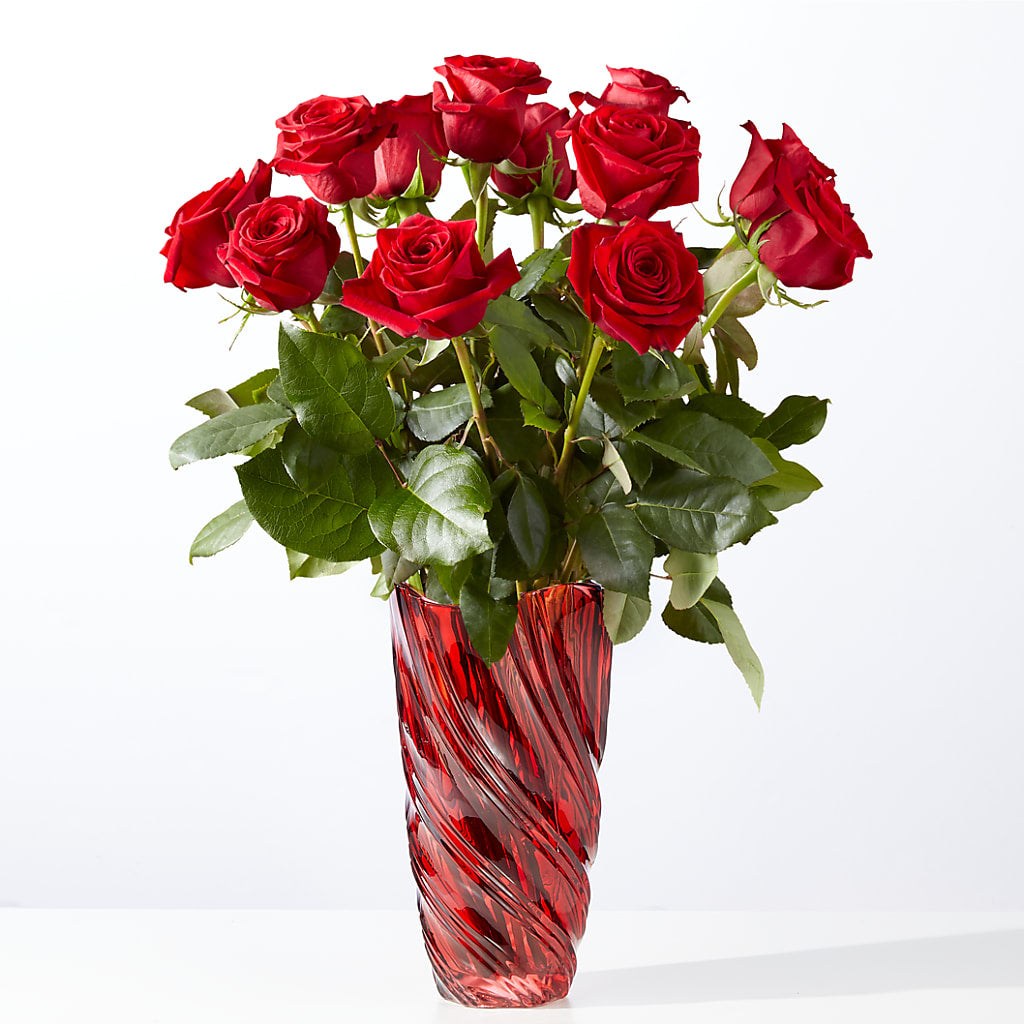 Classic Love Red Rose Bouquet with Luxe Swirl Vase – Paiges Petals Floral Design, Stanton MI