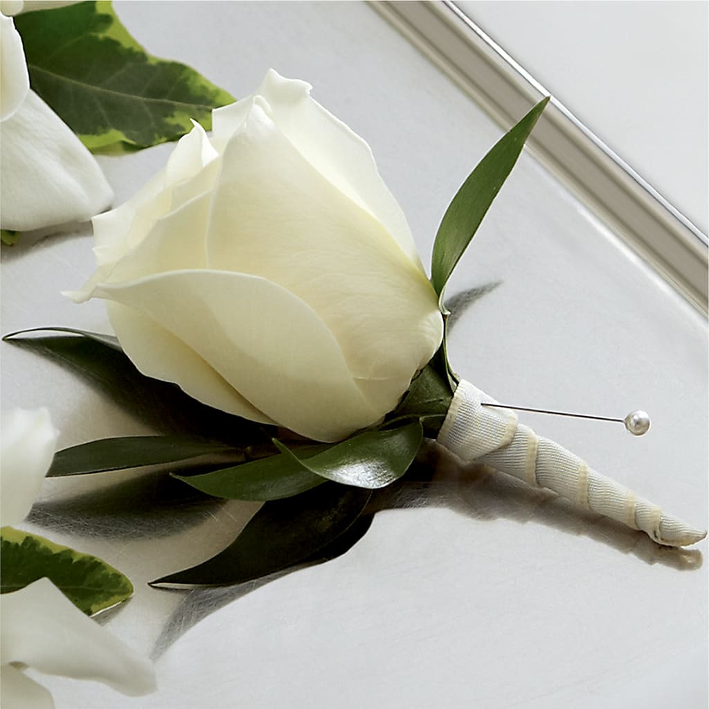 White Rose Boutonniere – Paiges Petals Floral Design, Stanton MI