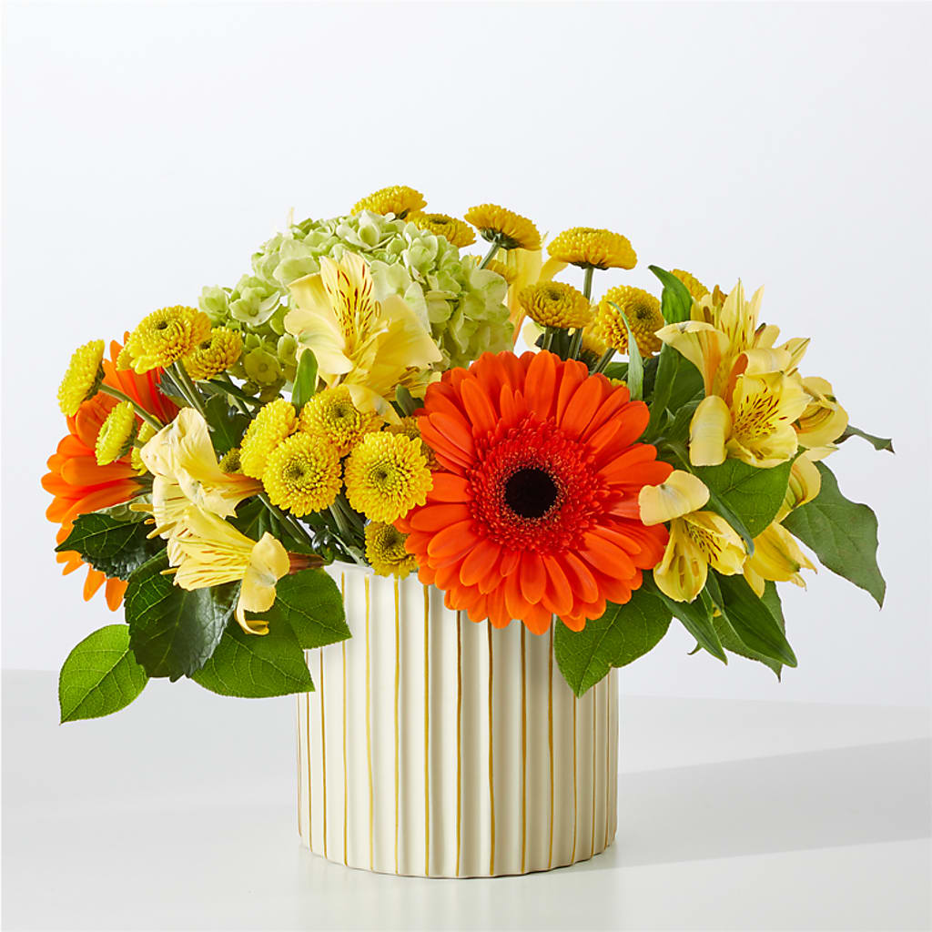 Autumn Sunshine Bouquet with Ivory Vase –  Paiges Petals Floral Design, Stanton MI