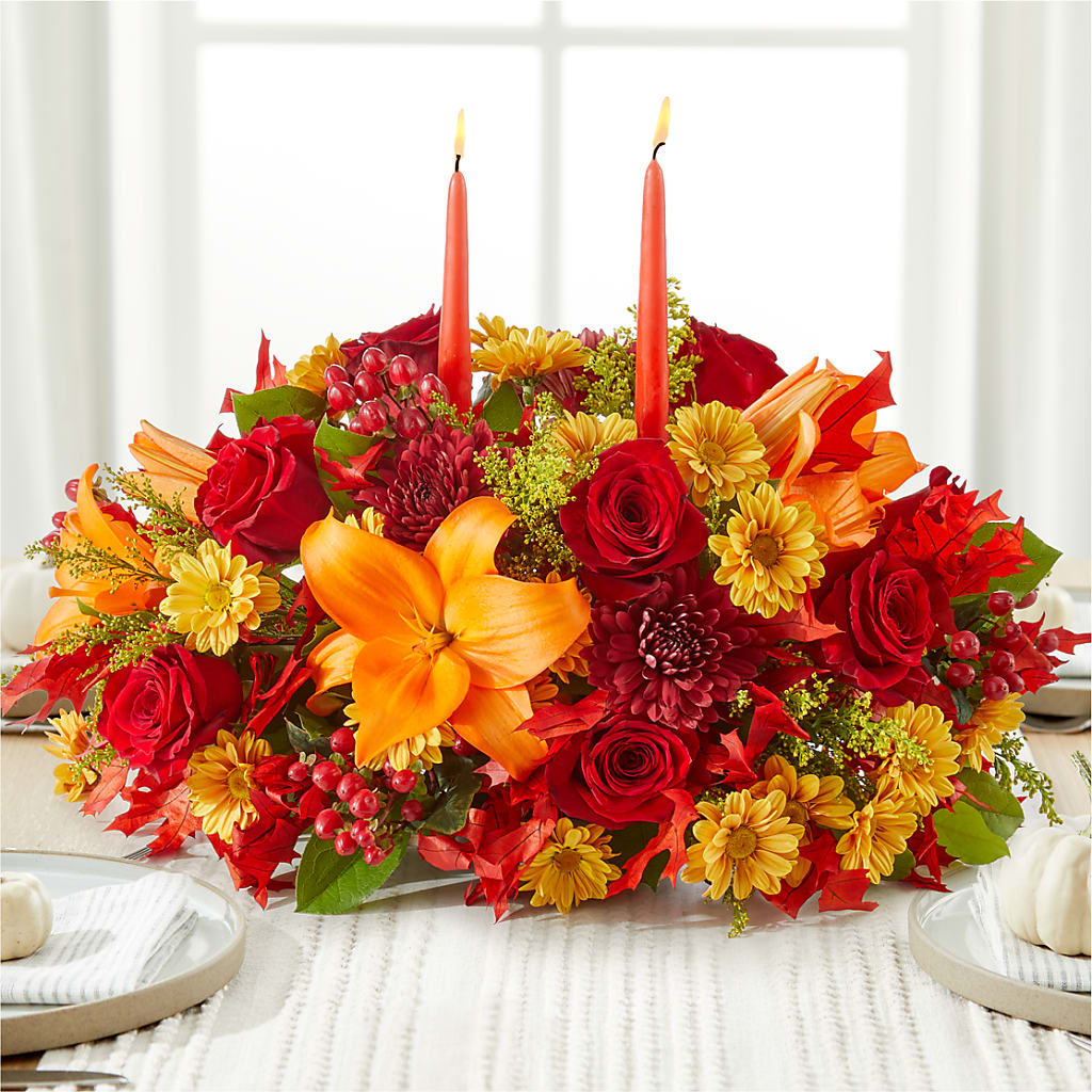 Autumn's Embrace Centerpiece –  Paiges Petals Floral Design, Stanton MI