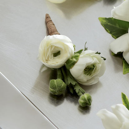 White Ranunculus Boutonniere –  Paiges Petals Floral Design, Stanton MI